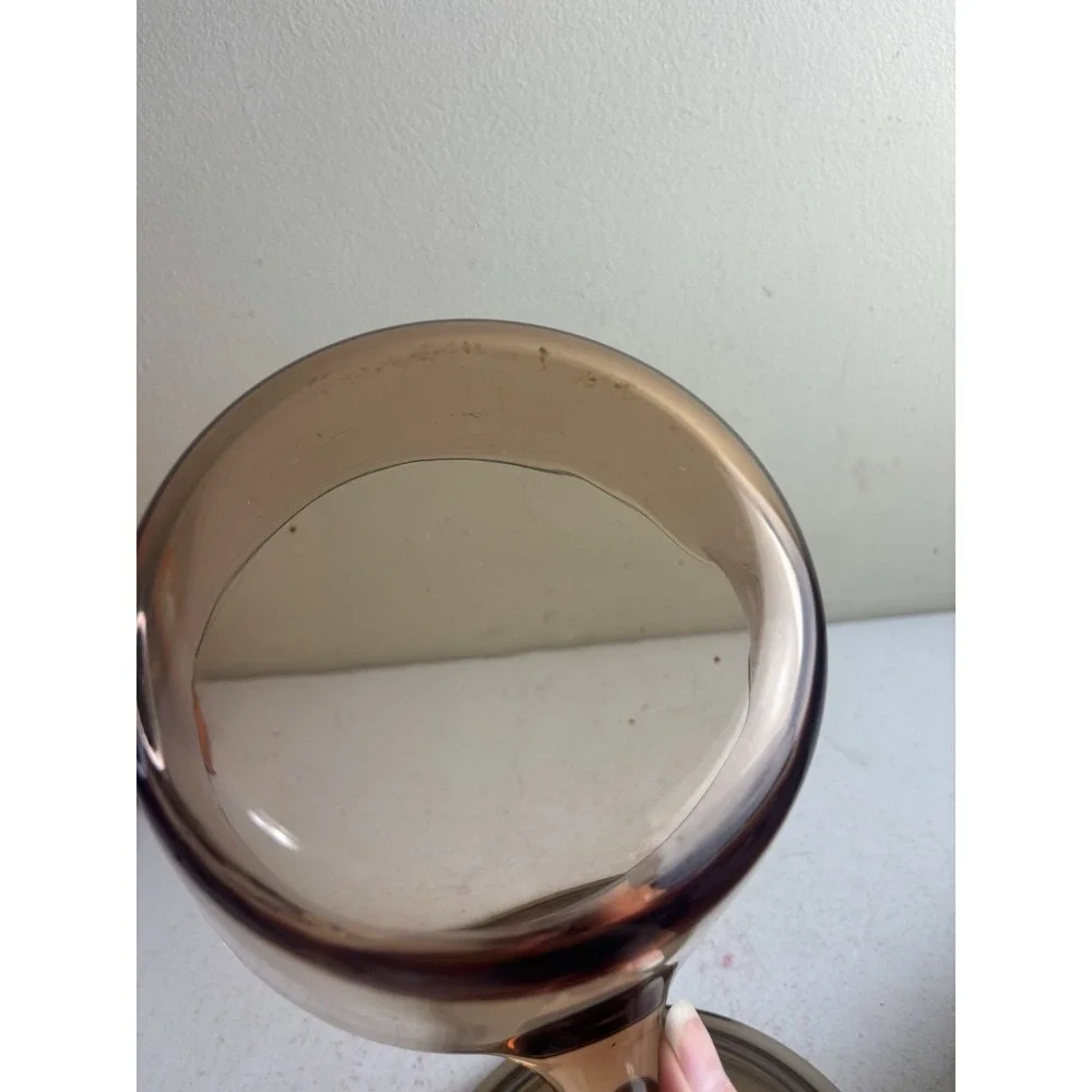 Vintage Corning Vision Ware 1L Amber Glass Pot Sauce Pan With Lid Made In USA